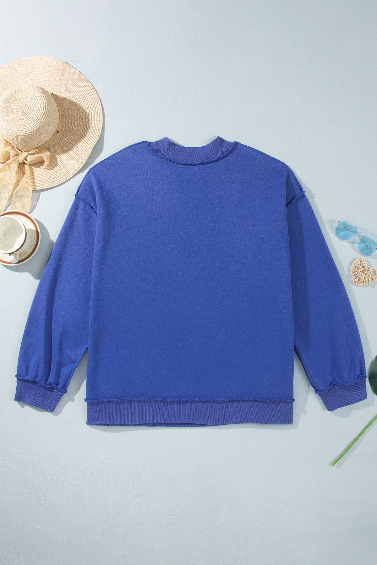 Dark Blue Exposed Seam Detail Reversible Double Wear Plus Size Sweatshirt