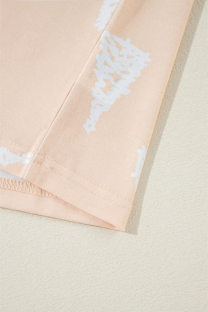 Apricot Christmas Tree Print Loose Fit Two Piece Pajama Set