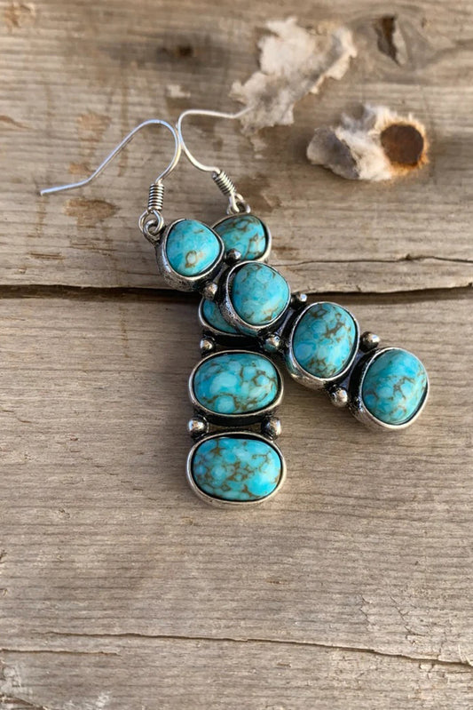 Stone Green Turquoise Stacked Dangle Earrings