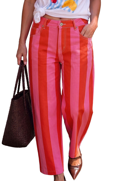 Pink Stripe Nature Waist Casual Shift Jeans