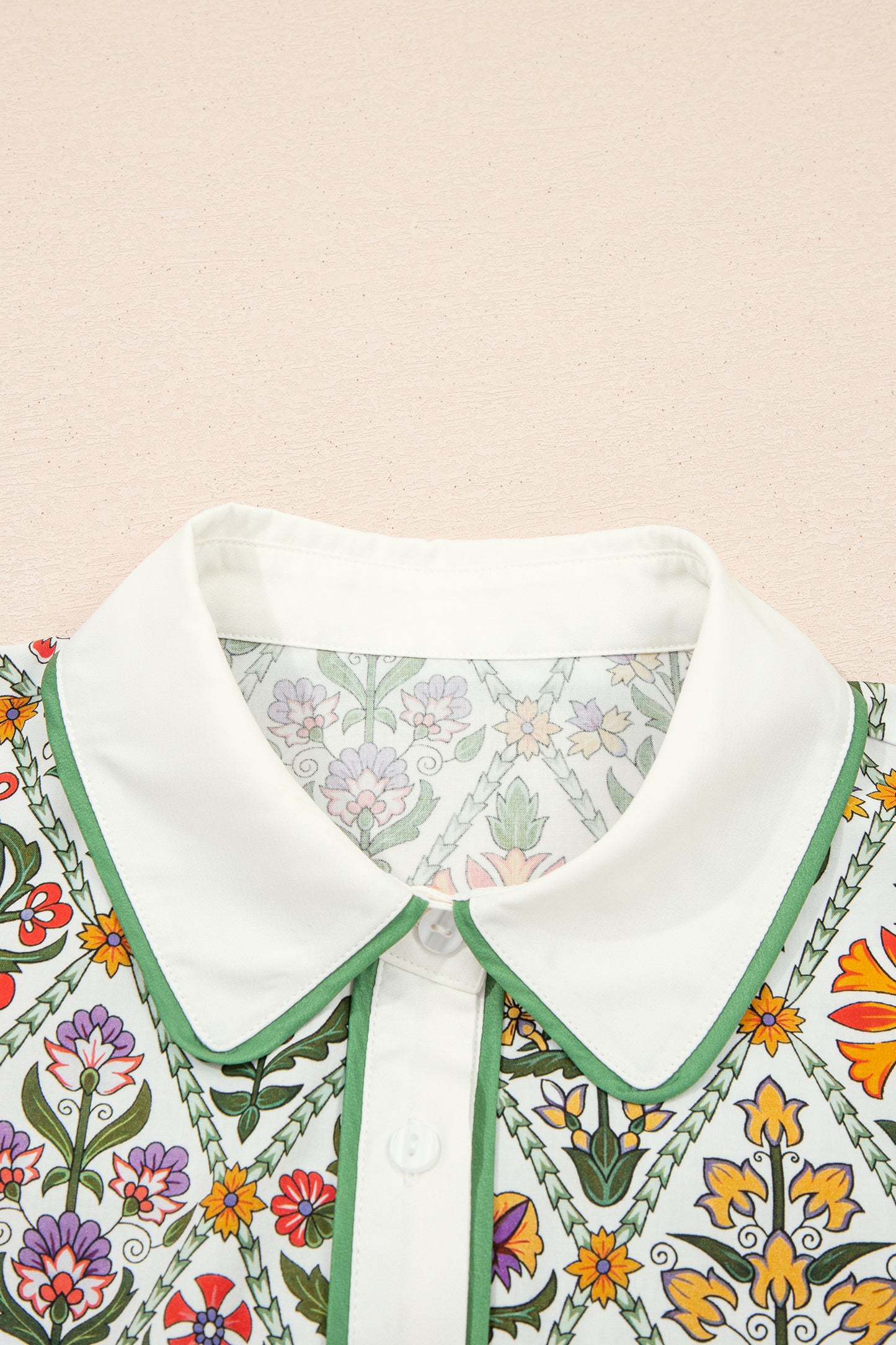 Green Short Bubble Sleeve Floral Shirt