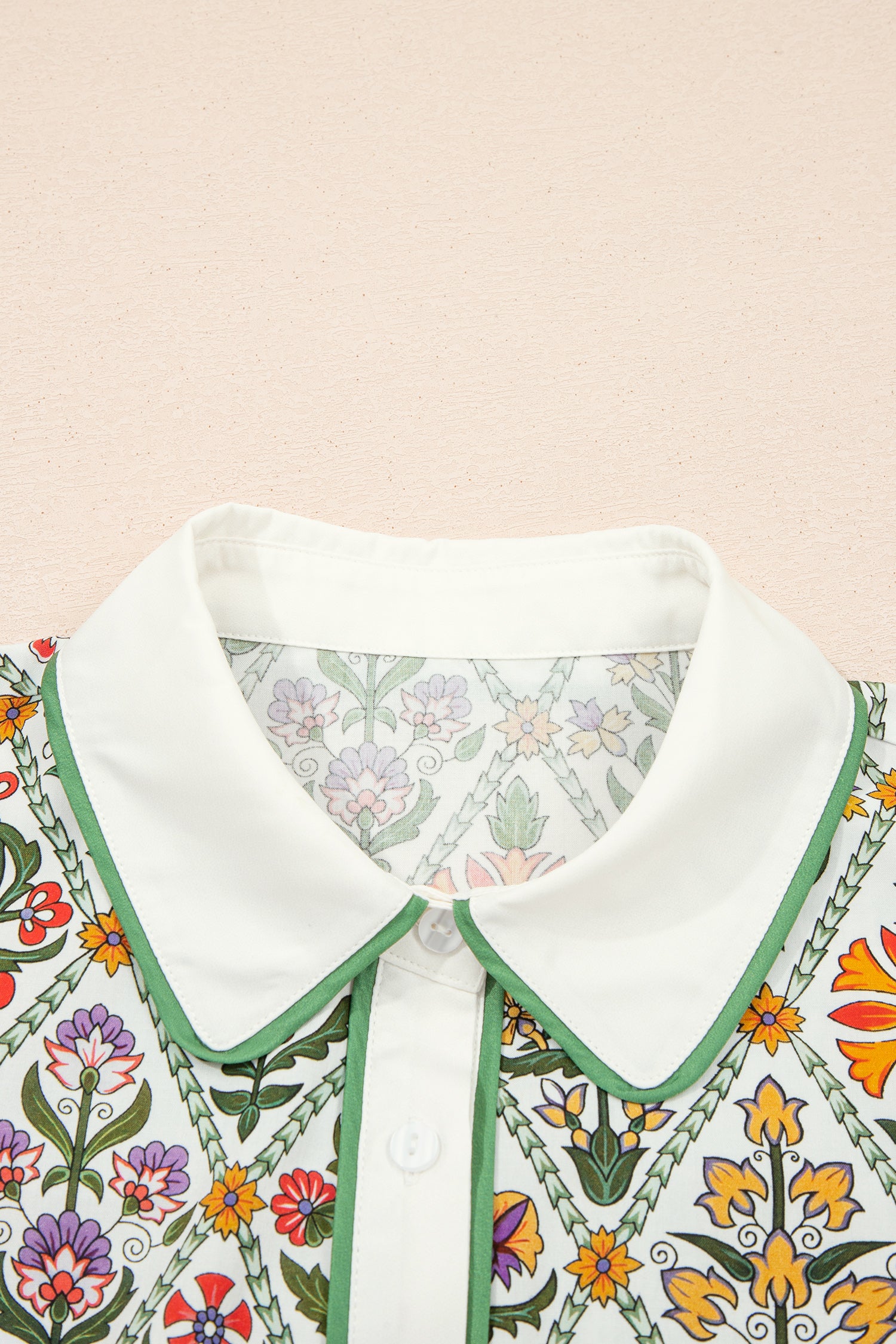 Green Short Bubble Sleeve Floral Shirt