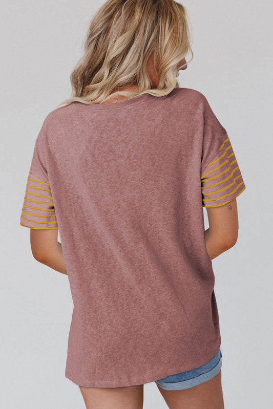 Red Dahlia Color Block Striped Detail Loose T Shirt