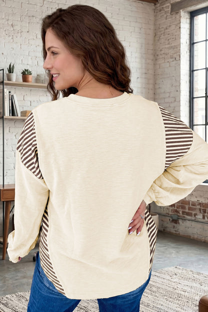 Jet Stream Western Print Striped Detail Long Sleeve Casual Top