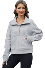 Gray Half Zipper Kangaroo Pocket Sweatshirt