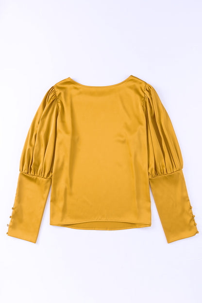 Satin Buttoned Cuffs Puff Sleeve Top