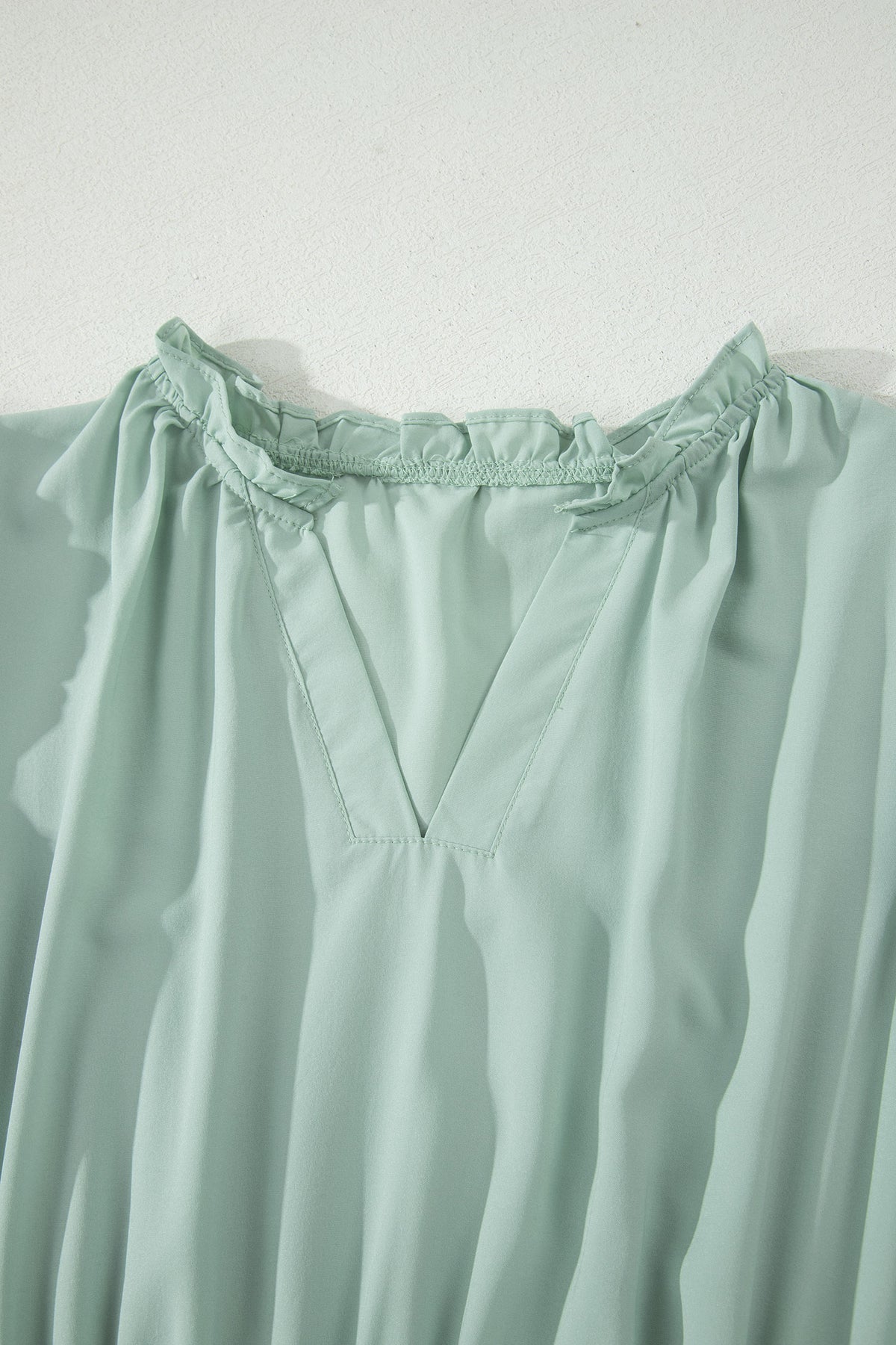 Clearly Aqua Solid Color V Neck Short Puff Sleeve High Waist Tiered Maxi Dress
