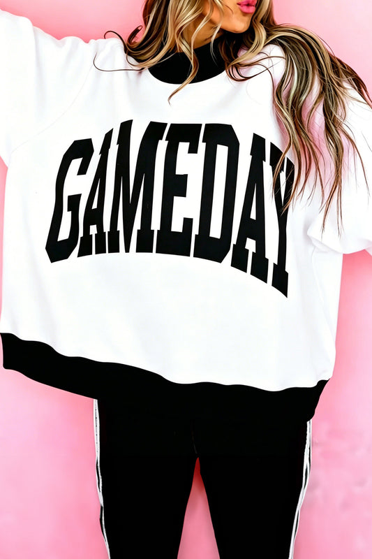 Black Checkered Print High Neck Baggy Sweatshirt