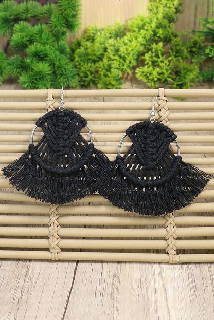 Pendientes colgantes en forma de abanico con borlas de crochet