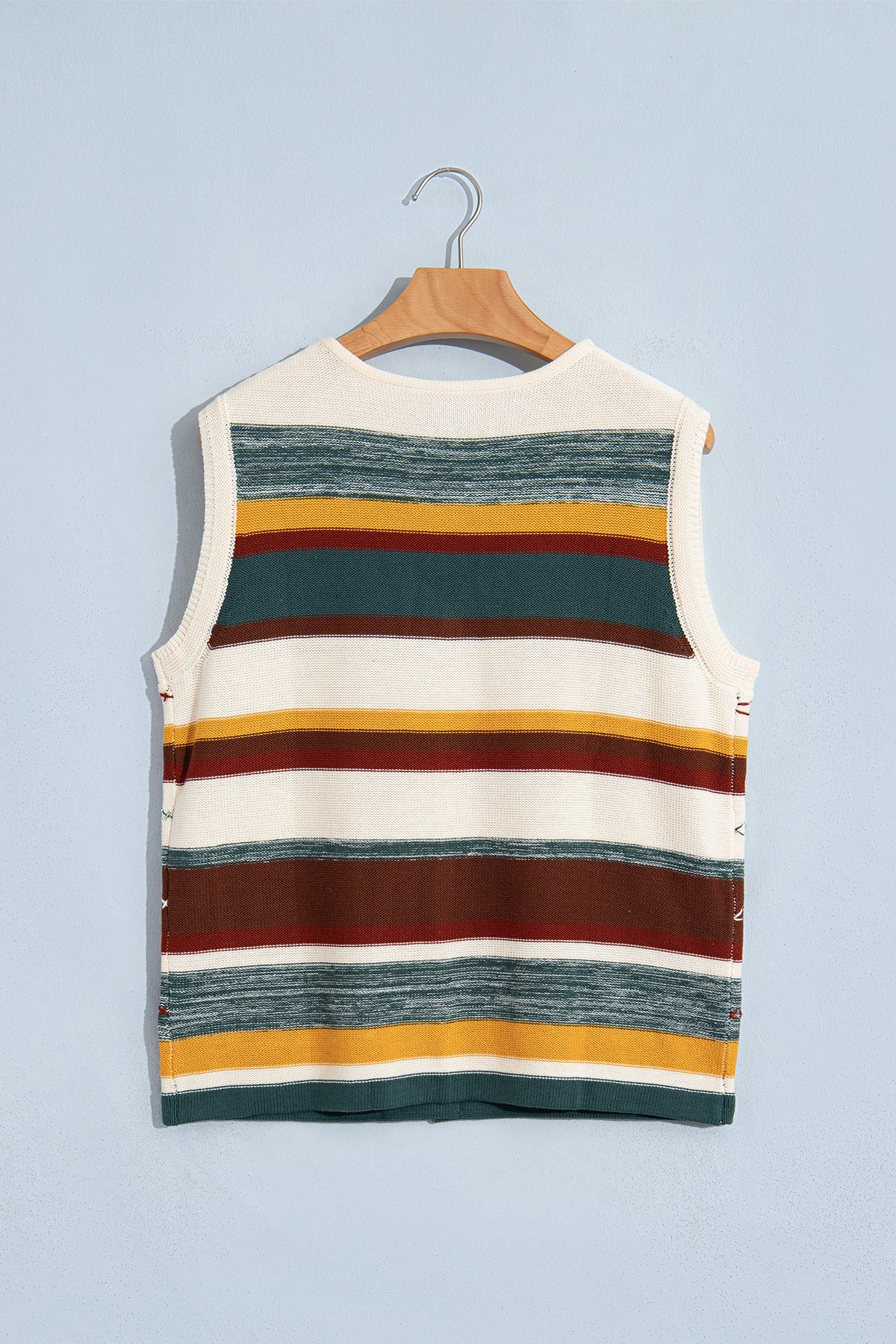 Multicolour Striped Button Front Sleeveless Knit Regular Fit Sweater Vest