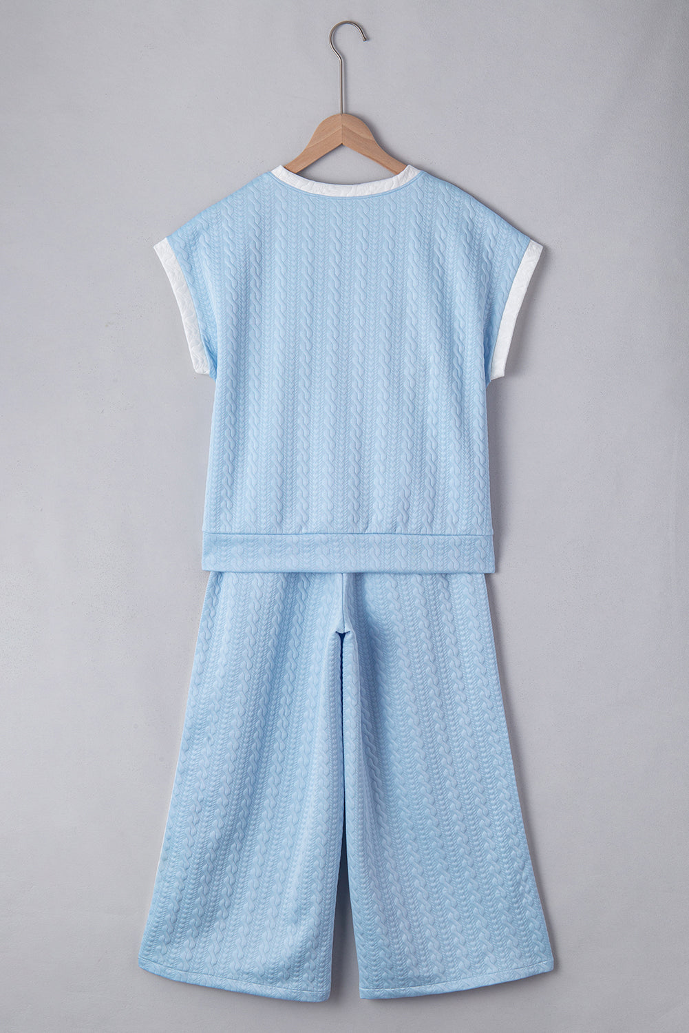 Ensemble débardeur et pantalon taille haute à bordures colorblock texturées bleu Beau