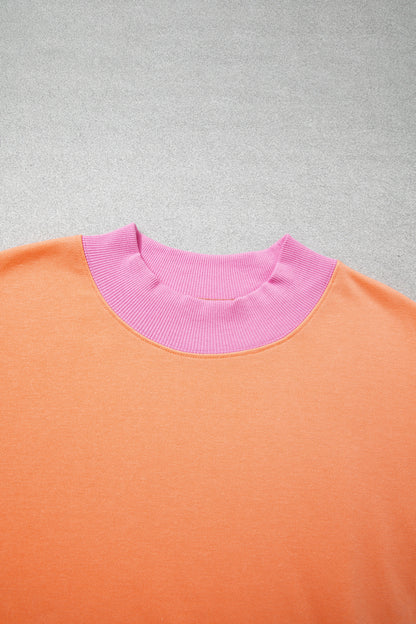 Grapefruit Orange Color Block Contrast Trim Plus Size Sweatshirt