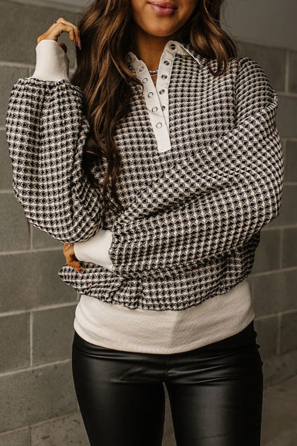 Sweat-shirt noir à col contrasté bicolore grande taille