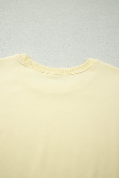 Yellow Cream Solid Color Tee Drawstring Shorts Comfy 2pcs Set