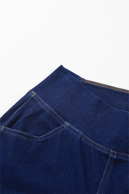 Jean évasé taille haute croisé bleu crépuscule uni