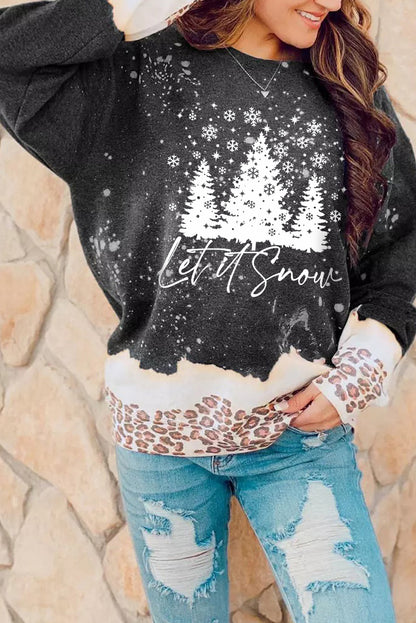 Sudadera blanqueada con estampado de leopardo navideño nevado