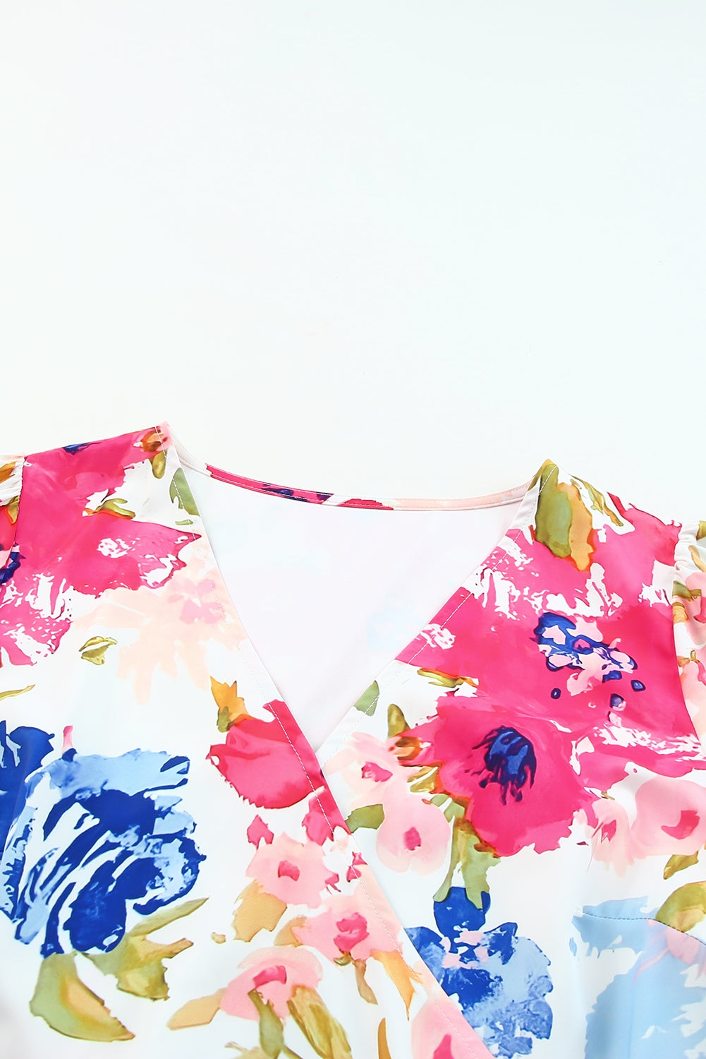 Robe patineuse à col en V et imprimé floral multicolore