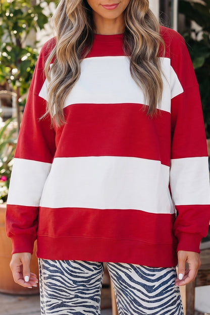 Fiery Red Colorblock Drop Shoulder Baggy Sweatshirt