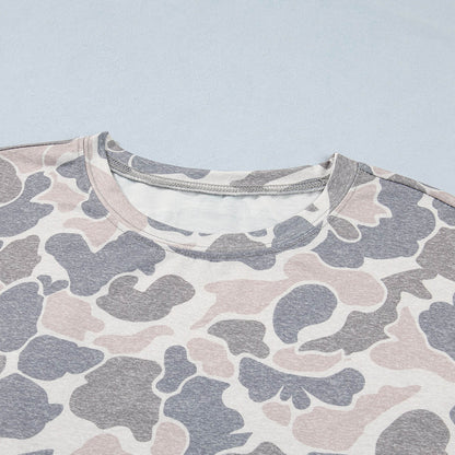 Multicolour Camouflage Print Short Sleeve Drop Shoulder Side Slit Casual Dress