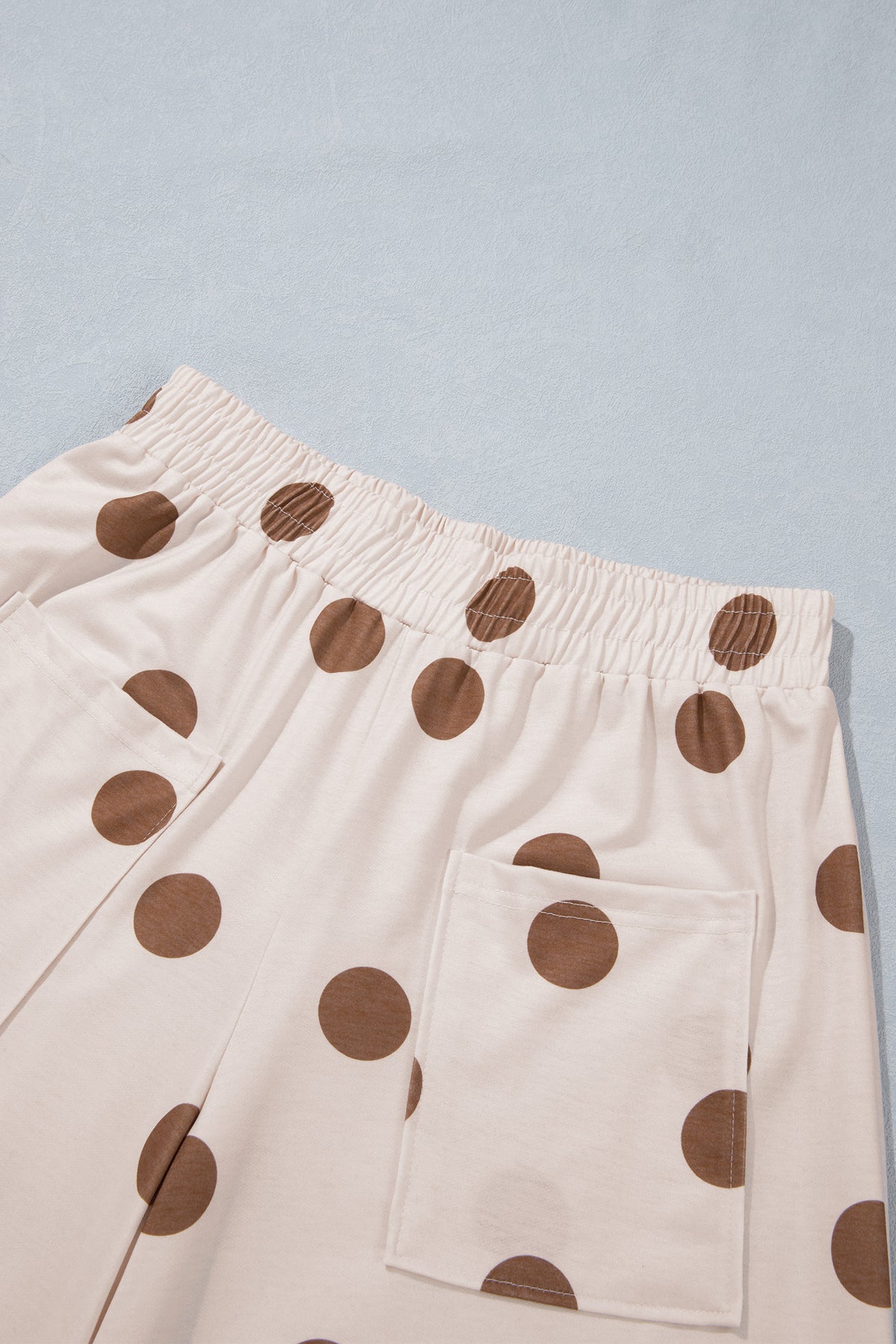 Khaki Polka Dot Wide Leg Elastic Waist Casual Pants