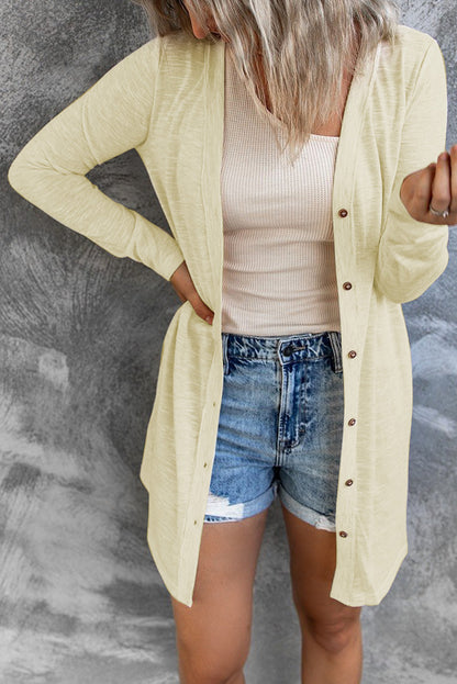 Cardigan ouvert à boutons de couleur unie beige