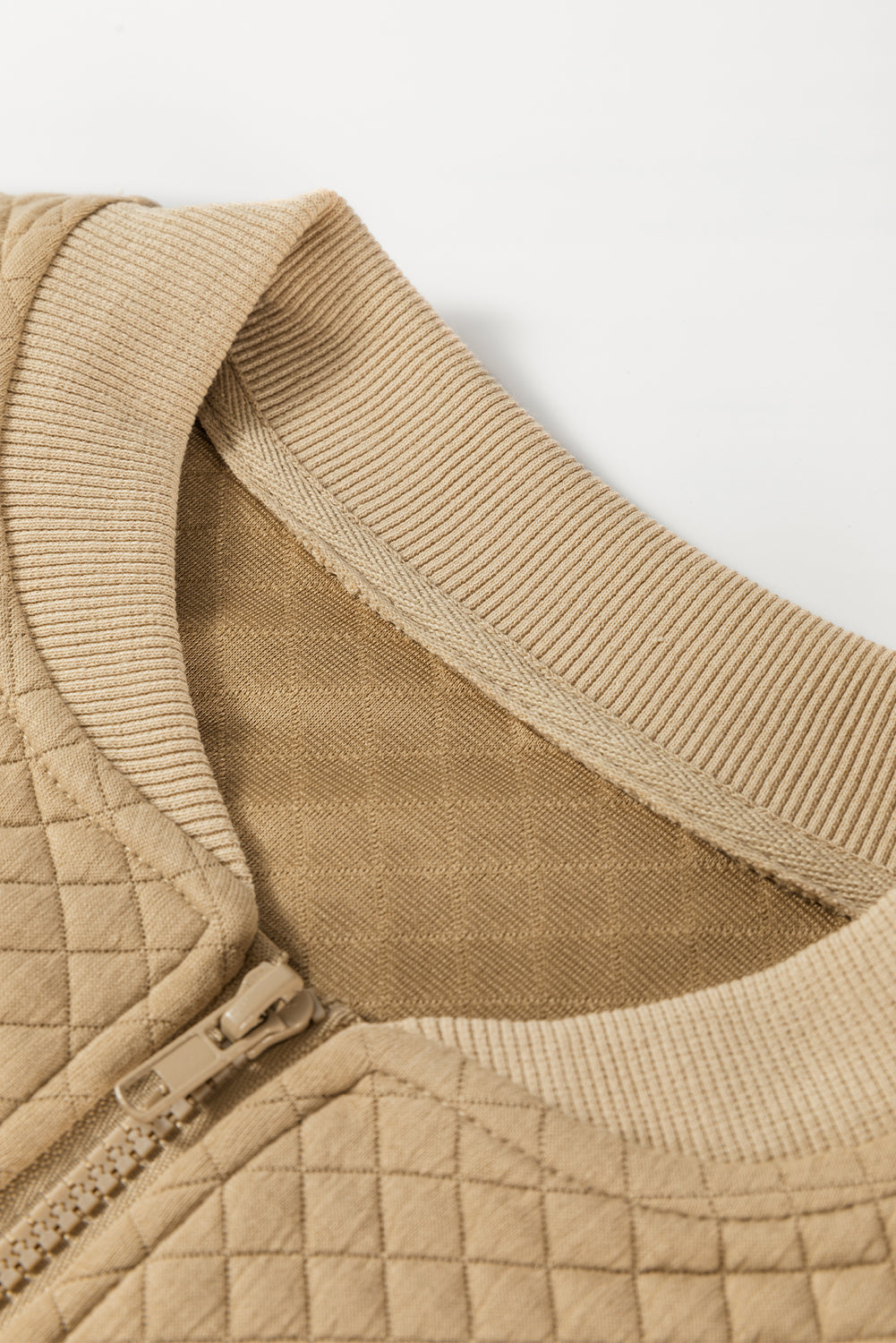 Veste à col de baseball texturée géométrique unie kaki pâle