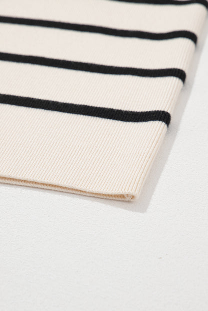 Pull cardigan boutonné à rayures noires et poches à rabat