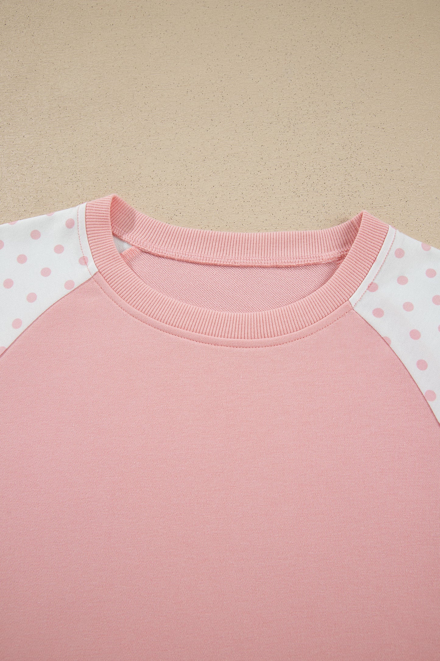 Pink Polka Dot Patchwork Colorblock Long Sleeve Casual Two Piece Pants Set