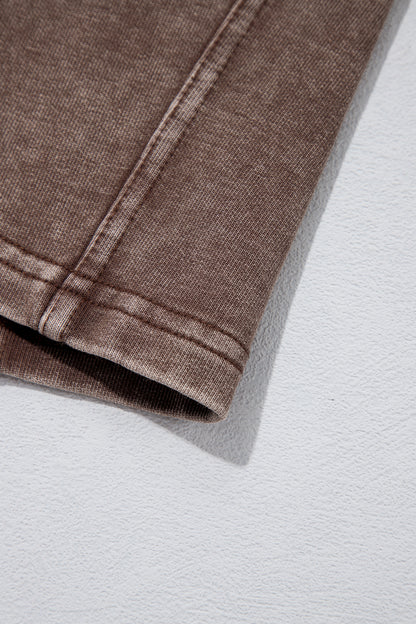 Coffee Mineral Wash Seam Detail Elastic Waist Barrel Pants