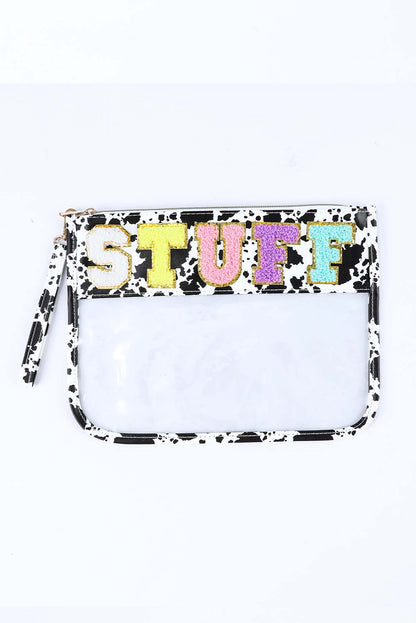Black STUFF Cow Print Transparent Zipped Pouch