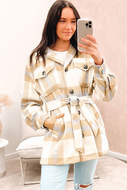 Khaki Plaid Button-Up Flap Pocket Shacket