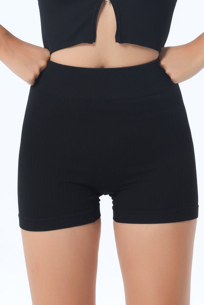 Khaki Textured Butt Lifting High Waist Yoga Shorts