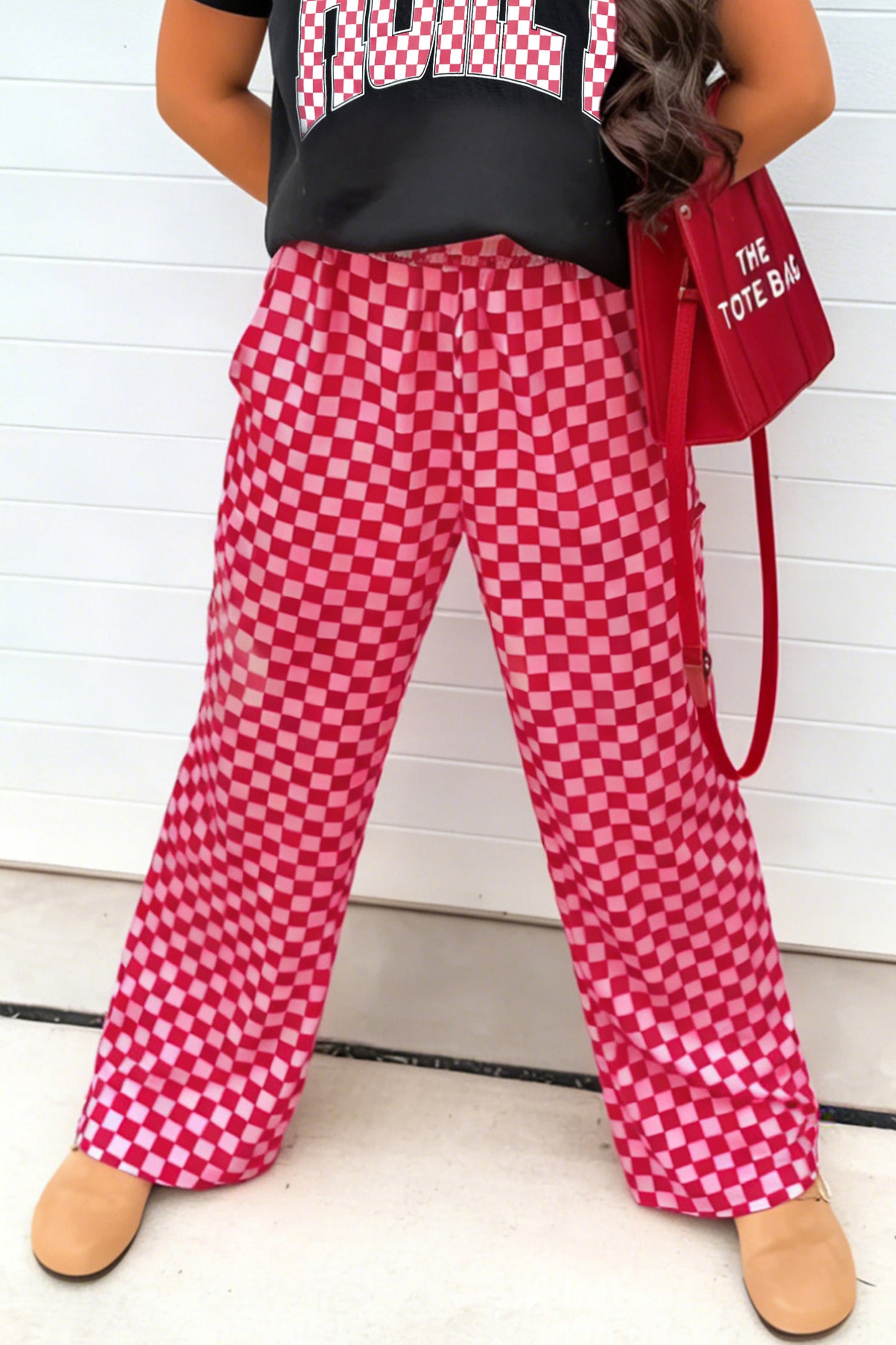 Rose Plaid Checkered Regular Fit Full-Length Casual Pants with Side Pockets