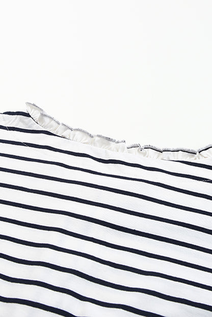 Haut à manches longues boutonné à volants et imprimé rayé