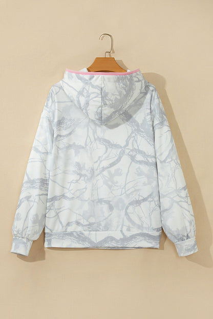 Gray Abstract Print Colorblock Long Sleeve Hoodie