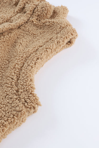 Green Snap Button Pocketed Sherpa Vest Jacket