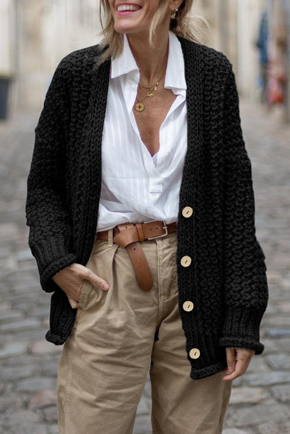 Cardigan vintage en maille torsadée boutonnée sur le devant 