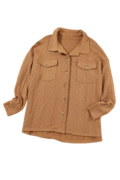 Veste-chemise à rabat en tricot torsadé camel 