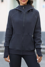 Carbon Grey Thumbhole Sleeve Zip Up Sports Hooded Jacket