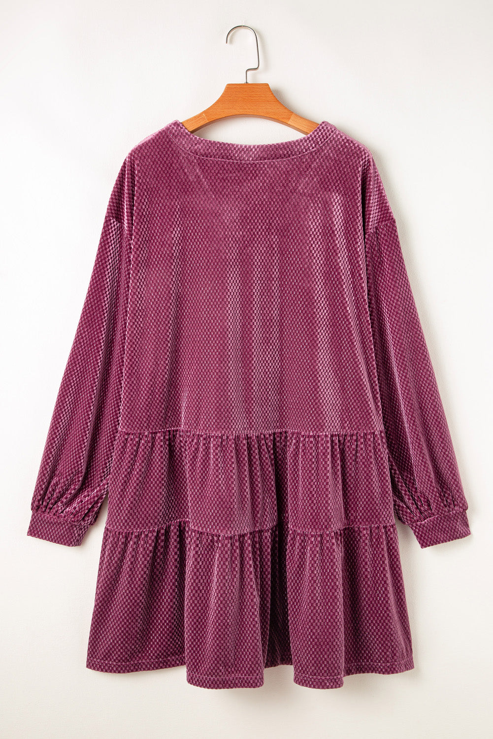 Robe à volants en velours texturé grande taille, couleur mauve prairie