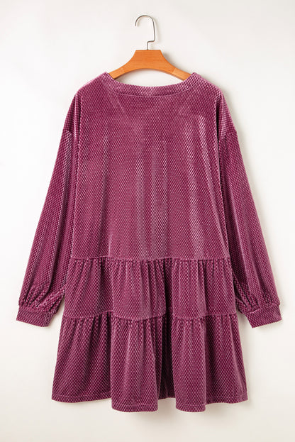 Robe à volants en velours texturé grande taille, couleur mauve prairie