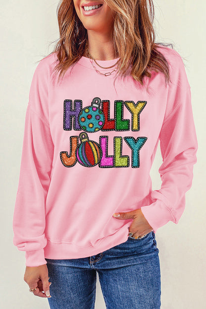 Sweat-shirt graphique rose HOLLY JOLLY avec lettres festives de Noël