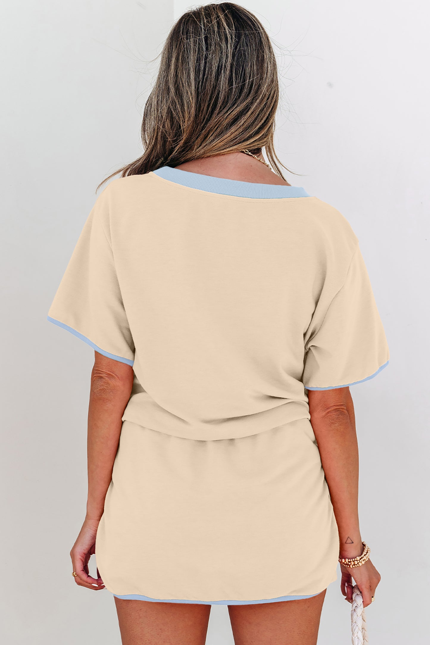 Turquoise Colorblock Edge Drop Shoulder T Shirt and Skort 2Pcs Set