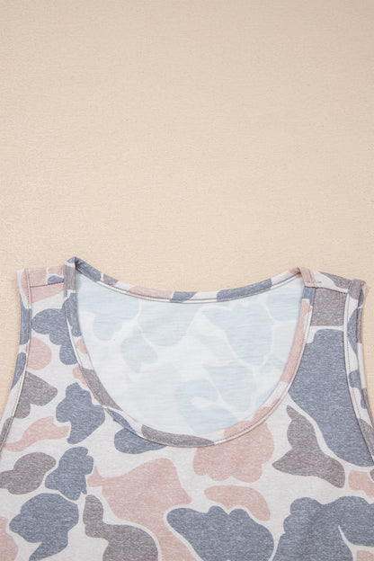 Multicolour Retro Camouflage Print Oversize Tank Top