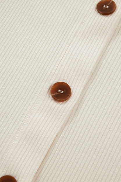 Beige Denim Patchwork Short Sleeve Ribbed Shirt