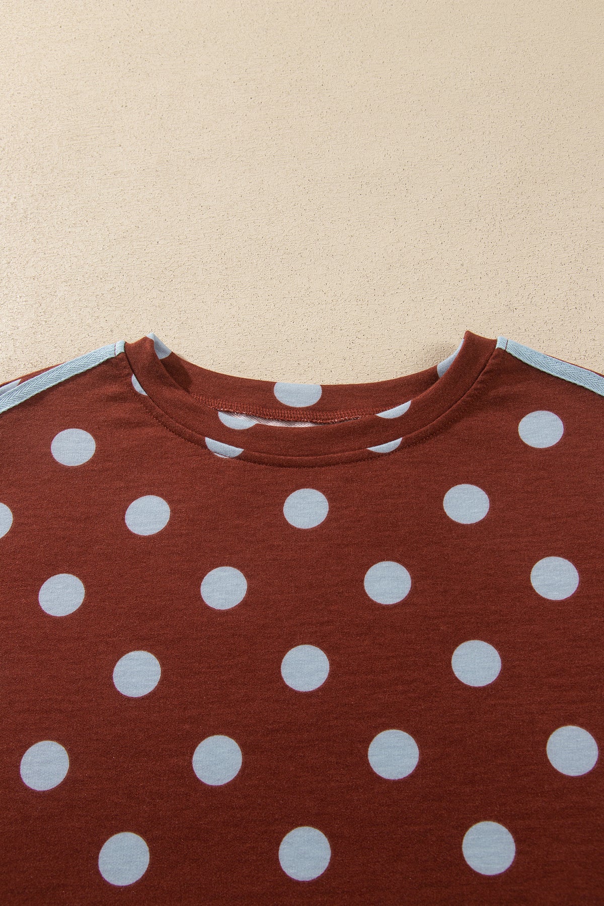 Brown Polka Dot Print Side Stripe Detail Long Sleeve Top Casual Pant Set
