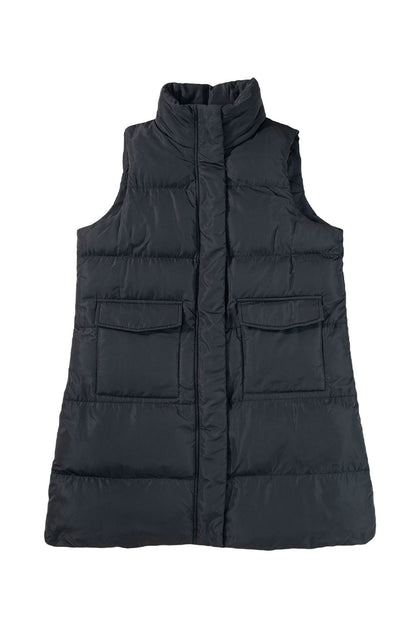 Gilet long noir coupe-vent avec fermeture éclair et poches