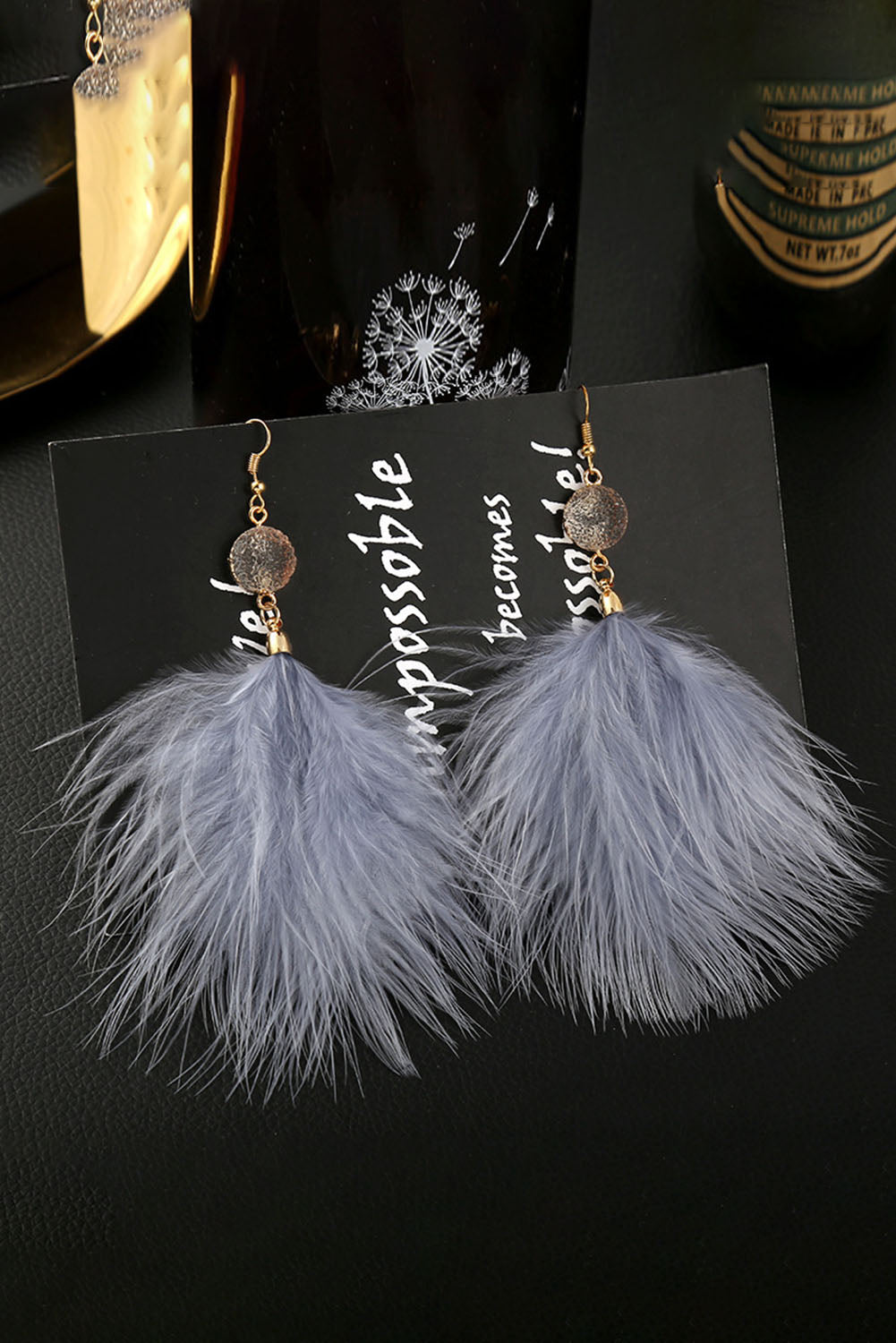 Gray Elegant Feather Earrings