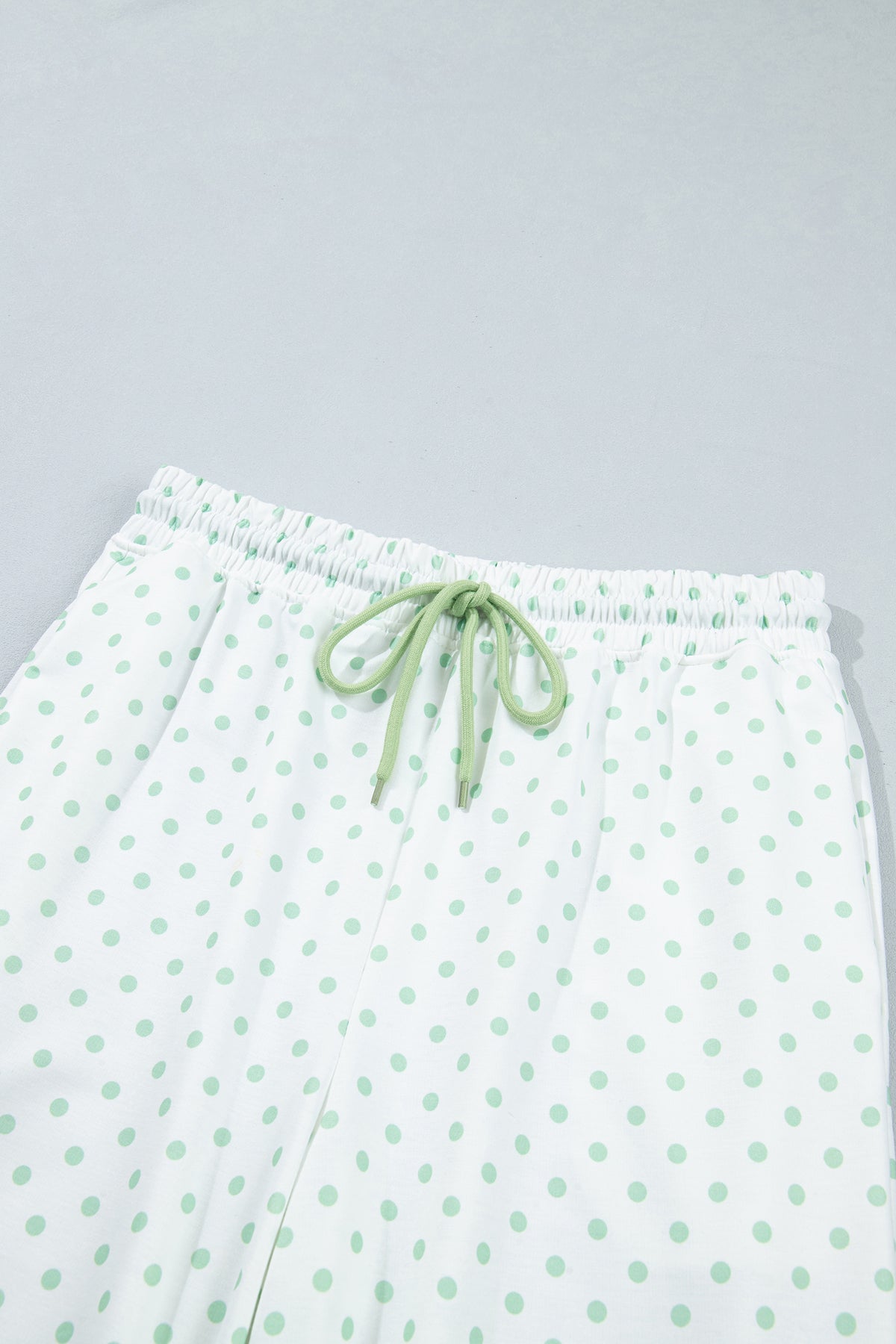 Green Polka Dot Patchwork Colorblock Long Sleeve Casual Two Piece Pants Set
