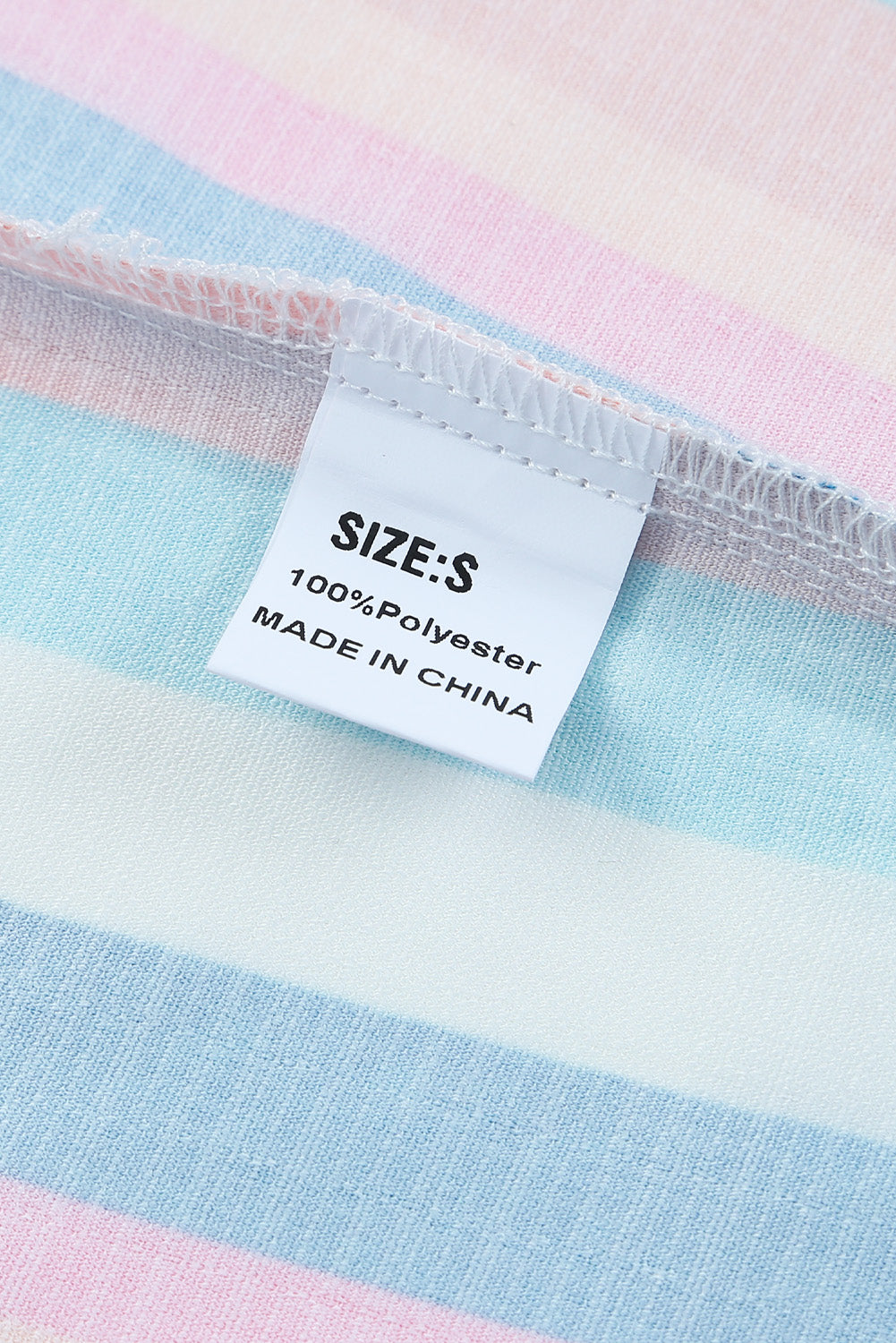 Top de manga japonesa con volantes escalonados y rayas multicolor